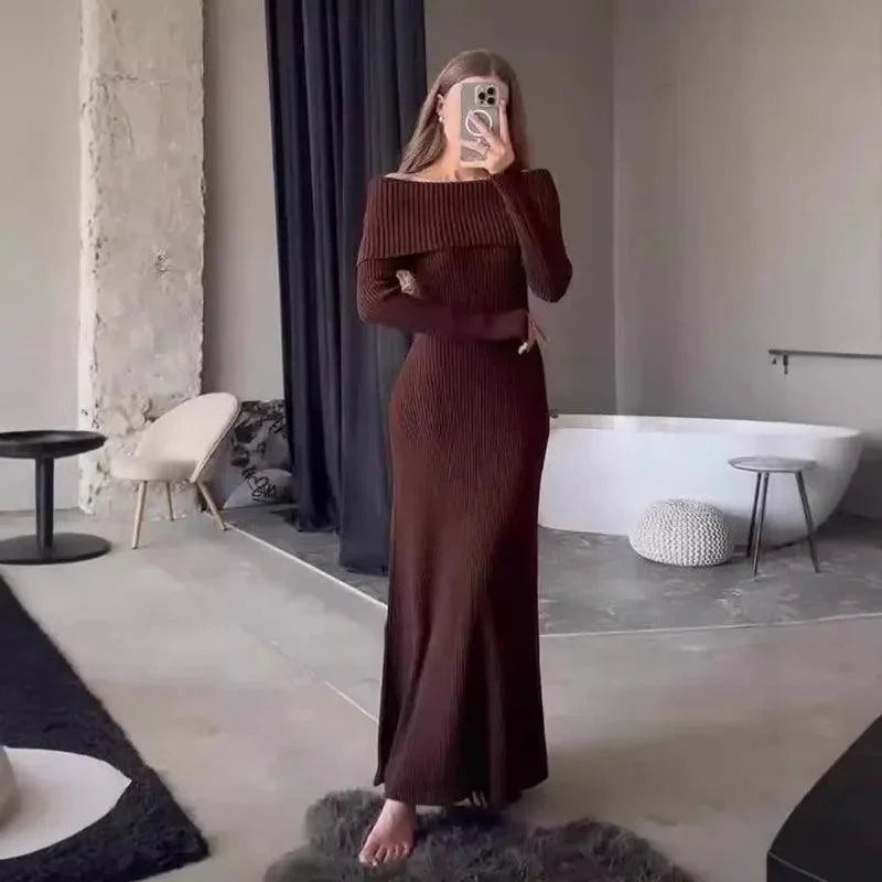 Scarlet Ribana Örgü Omuzları Açık Maksi Elbise Siaora