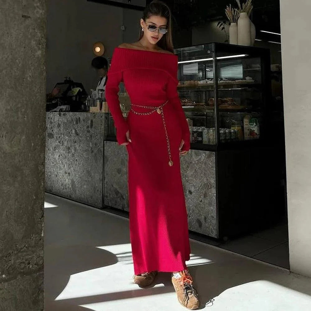 Scarlet Ribana Örgü Omuzları Açık Maksi Elbise Siaora