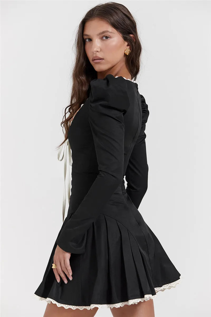 Fransız Model Bağcık Detay Mini Elbise Niebbla