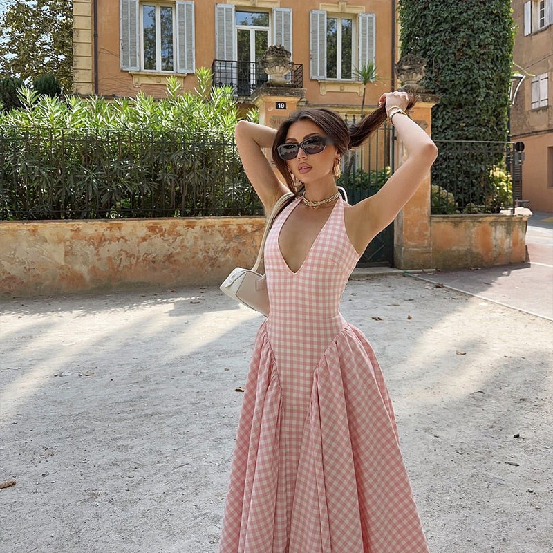 Romina | Ekose Desenli Midi Elbise THESVELTECHIC