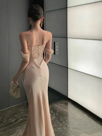 Olyssa Dantel Büstiyerli Saten Elbise Olyssatr