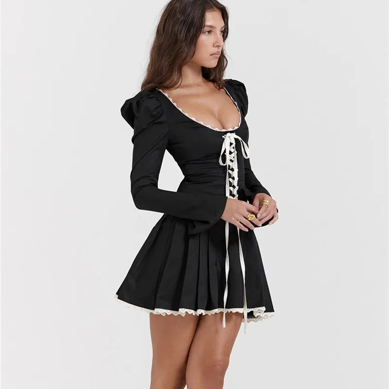 Fransız Model Bağcık Detay Mini Elbise Niebbla