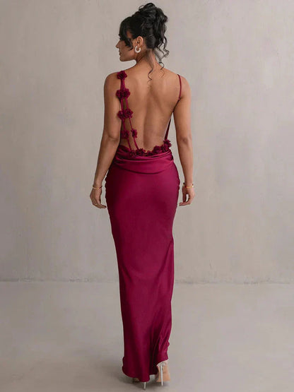 Cassiane - Çiçek Patchwork'lü Saten Maxi Elbise Mağazam