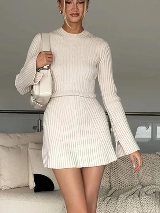 Nervürlü Örgü Uzun Kollu Mini Elbise Siaora