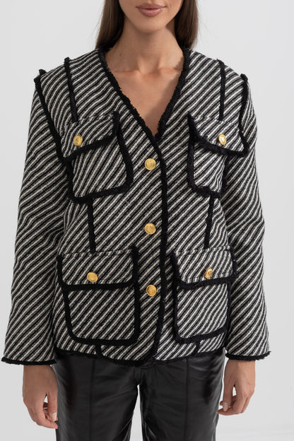Çizgili Tüvit Blazer Siaora