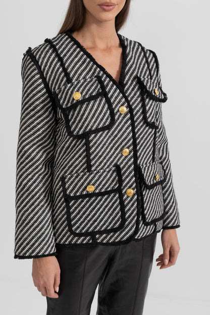 Çizgili Tüvit Blazer Siaora