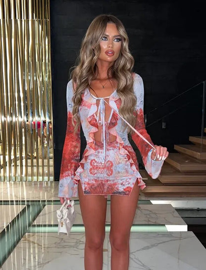 Caelina - Baskılı Dalga Detaylı Plaj Elbisesi Mağazam