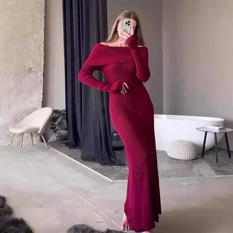 Scarlet Ribana Örgü Omuzları Açık Maksi Elbise Siaora