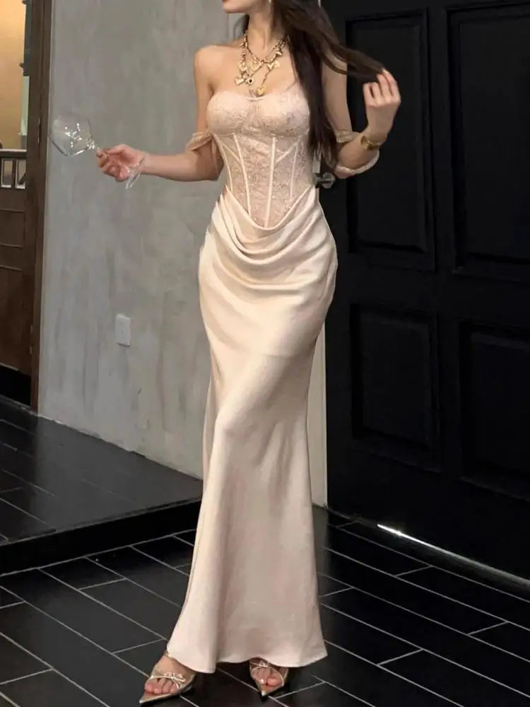 Olyssa Dantel Büstiyerli Saten Elbise Olyssatr