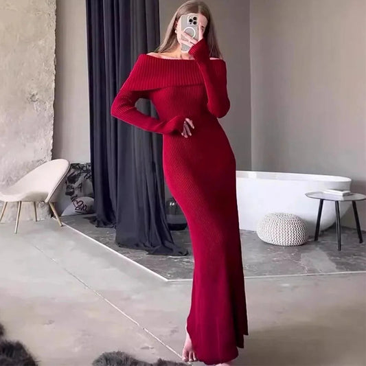 Scarlet Ribana Örgü Omuzları Açık Maksi Elbise Siaora