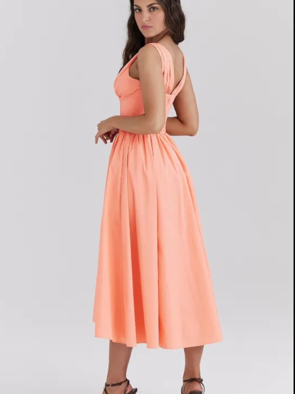 Ariana V Yaka Korseli Flare Midi Elbise Niebbla