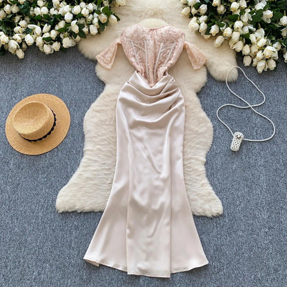 Olyssa Dantel Büstiyerli Saten Elbise Olyssatr