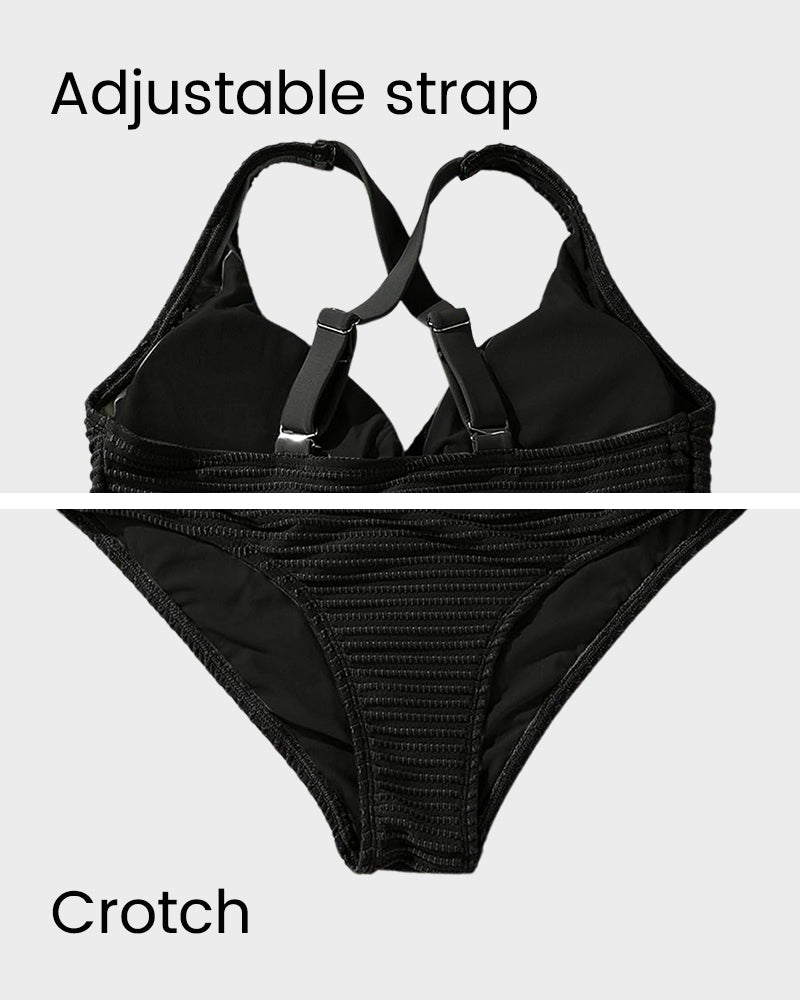 Dokulu Düğümlü Ön Yüksek Belli Bikini Takımı Niebbla