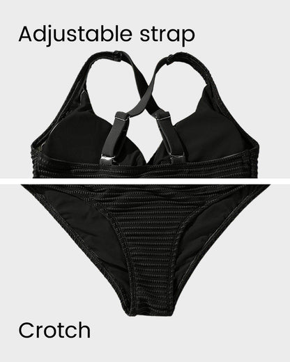 Dokulu Düğümlü Ön Yüksek Belli Bikini Takımı Niebbla