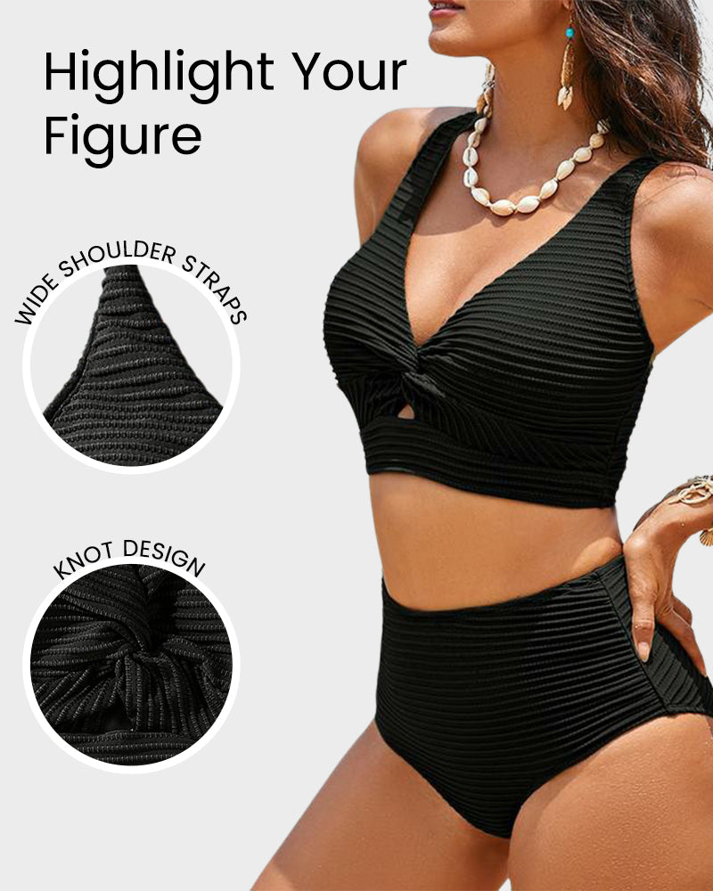 Dokulu Düğümlü Ön Yüksek Belli Bikini Takımı Niebbla