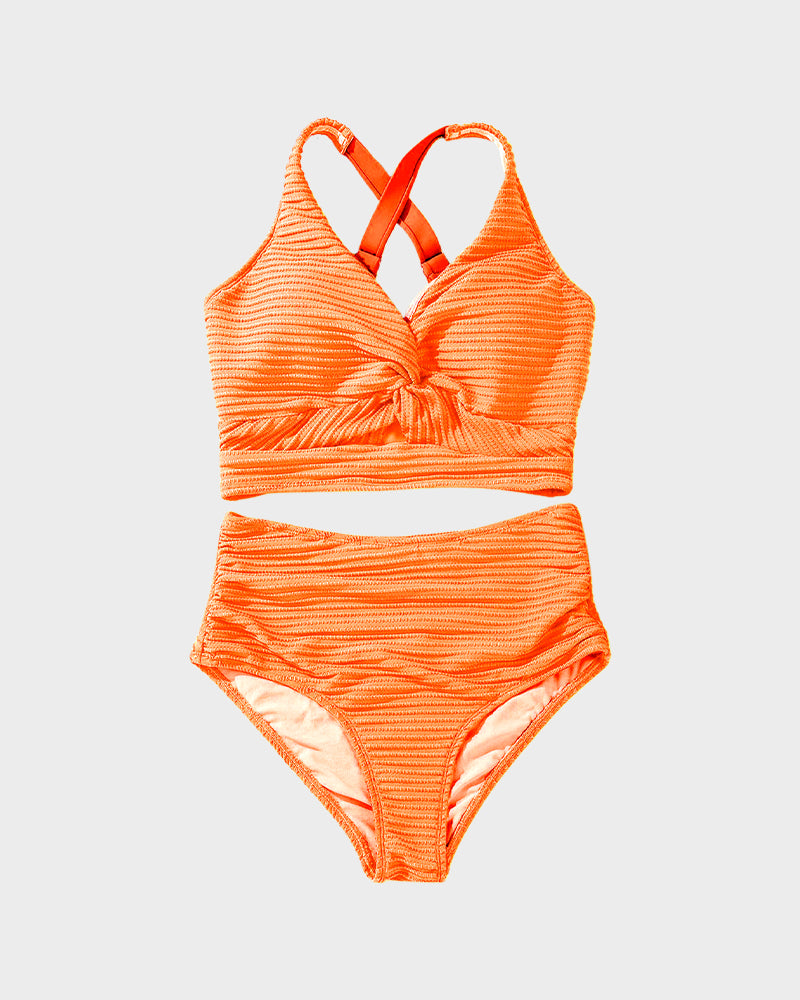Dokulu Düğümlü Ön Yüksek Belli Bikini Takımı Niebbla
