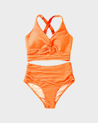 Dokulu Düğümlü Ön Yüksek Belli Bikini Takımı Niebbla