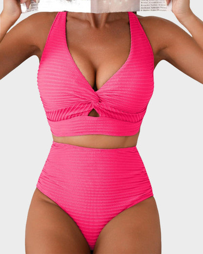 Dokulu Düğümlü Ön Yüksek Belli Bikini Takımı Niebbla