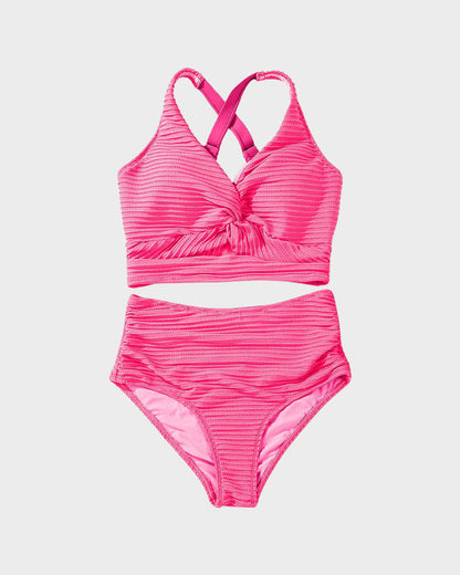 Dokulu Düğümlü Ön Yüksek Belli Bikini Takımı Niebbla