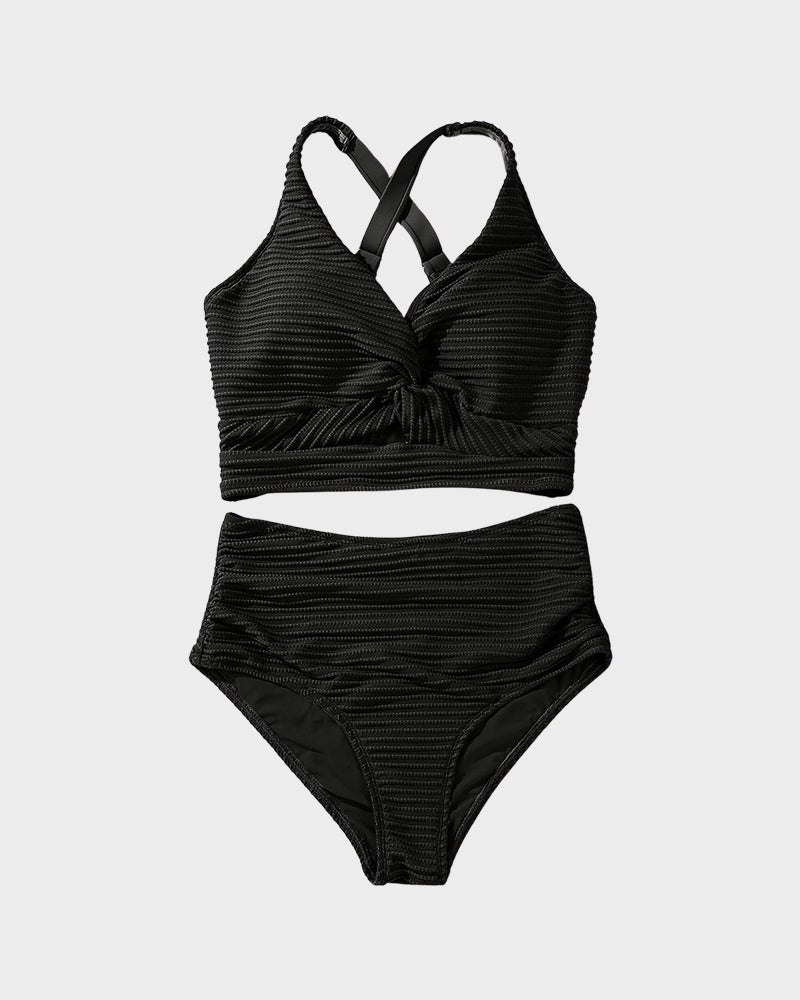 Dokulu Düğümlü Ön Yüksek Belli Bikini Takımı Niebbla