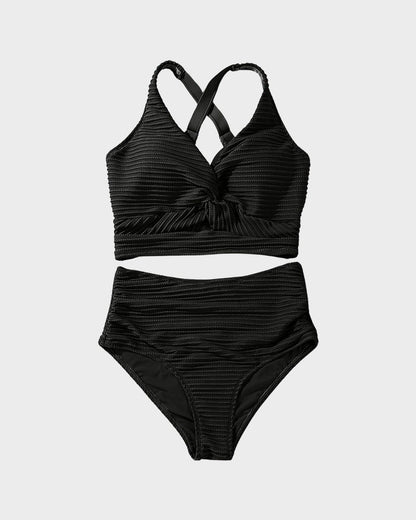 Dokulu Düğümlü Ön Yüksek Belli Bikini Takımı Niebbla