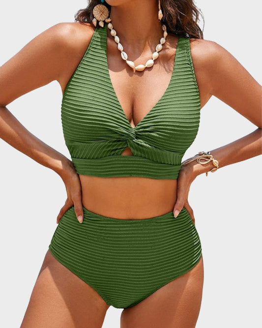 Dokulu Düğümlü Ön Yüksek Belli Bikini Takımı Niebbla