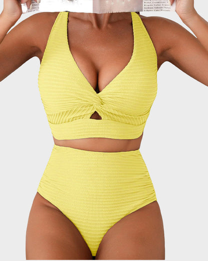 Dokulu Düğümlü Ön Yüksek Belli Bikini Takımı Niebbla