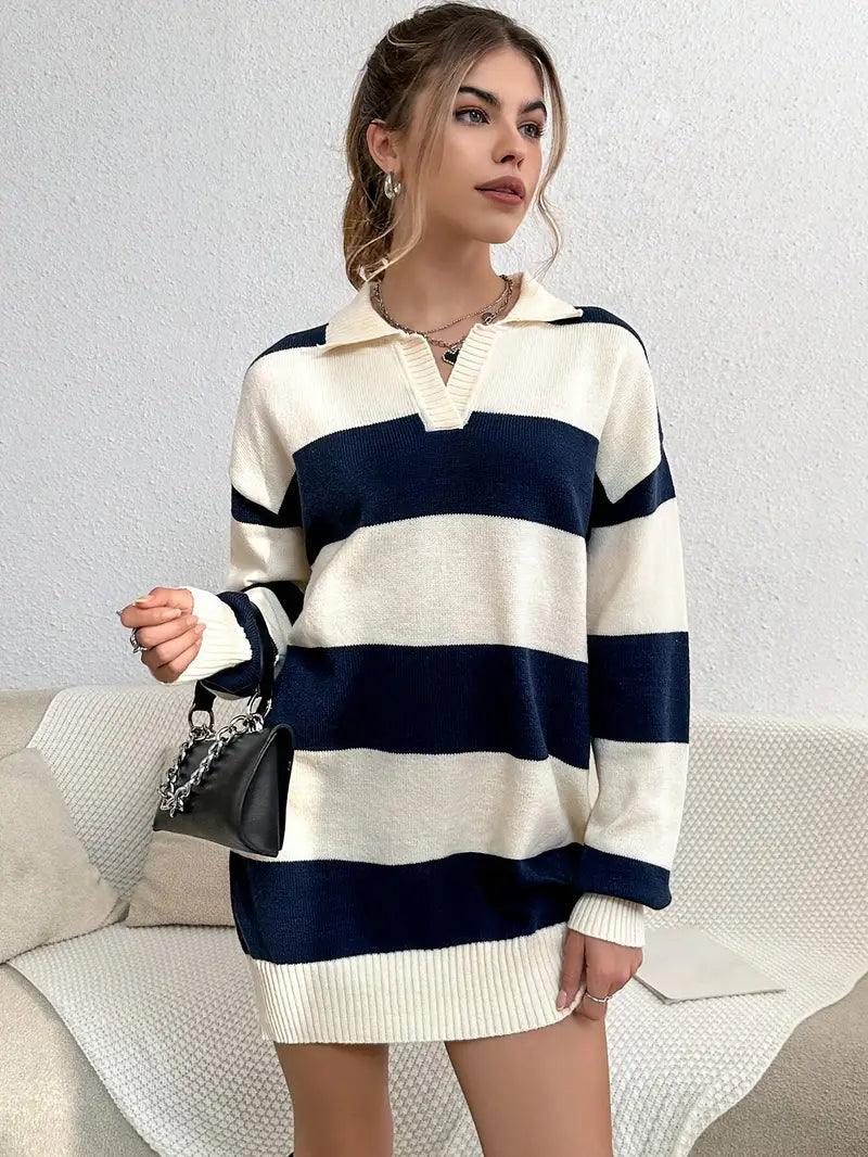 Lina Çizgili Oversize Triko Tunik Siaora