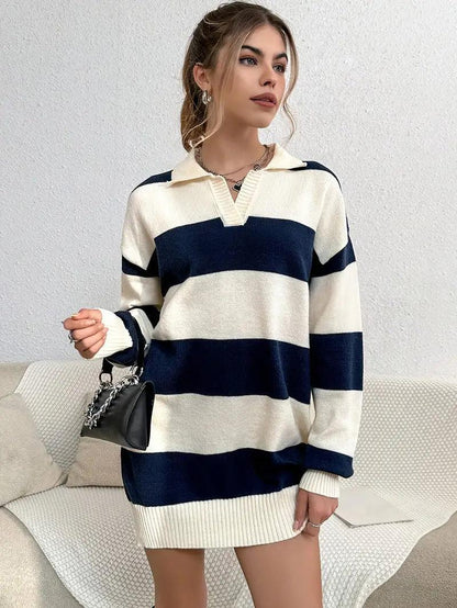 Lina Çizgili Oversize Triko Tunik Siaora