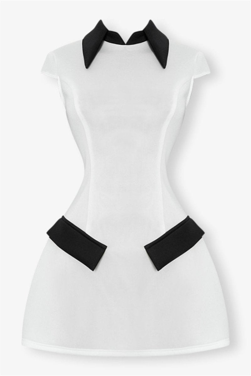 Adela Kısa Kollu Kontrast Polyester Mini Elbise Niebbla