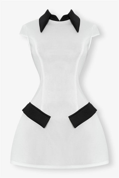 Adela Kısa Kollu Kontrast Polyester Mini Elbise Niebbla