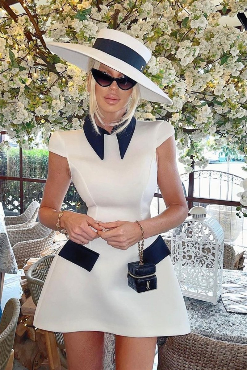 Adela Kısa Kollu Kontrast Polyester Mini Elbise Niebbla