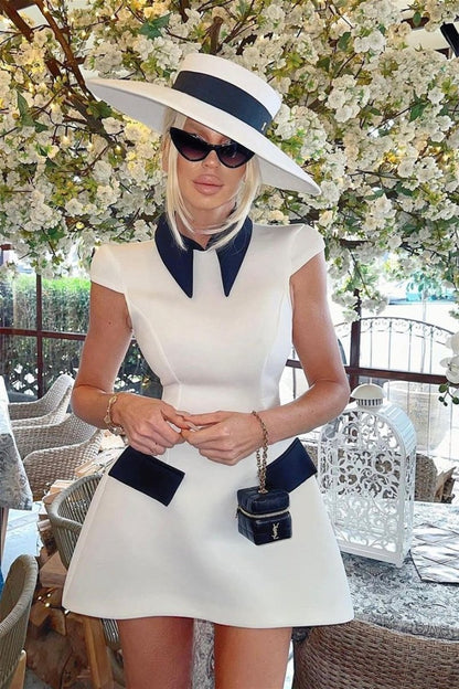 Adela Kısa Kollu Kontrast Polyester Mini Elbise Niebbla