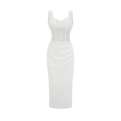 Elegant Beyaz Midi Elbise Siaora