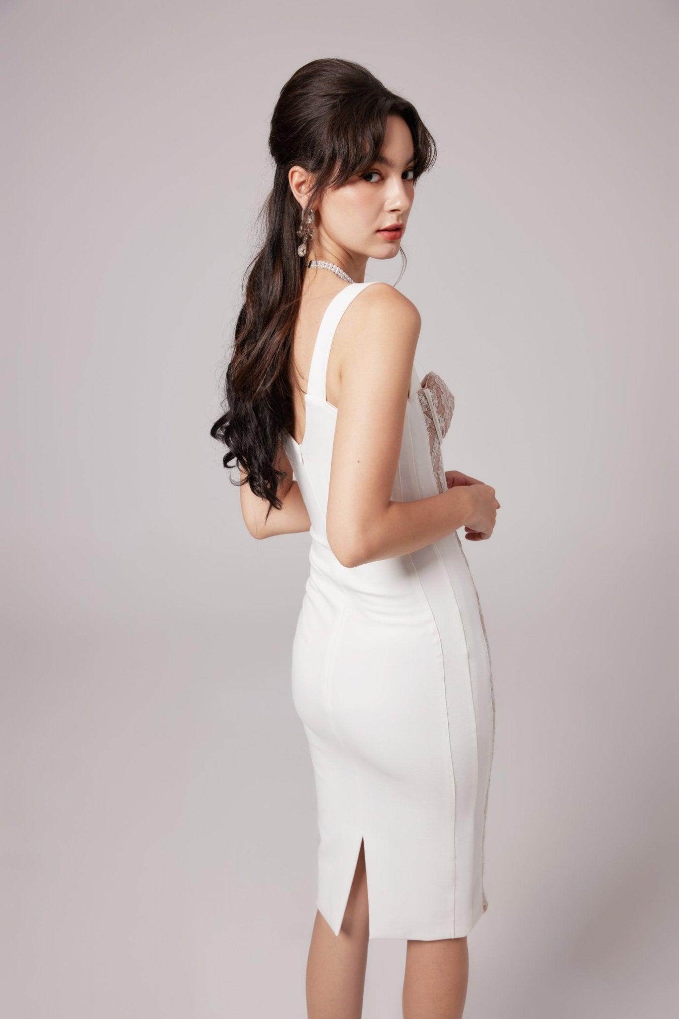 Elegant Beyaz Midi Elbise Siaora