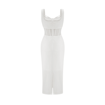 Elegant Beyaz Midi Elbise Siaora