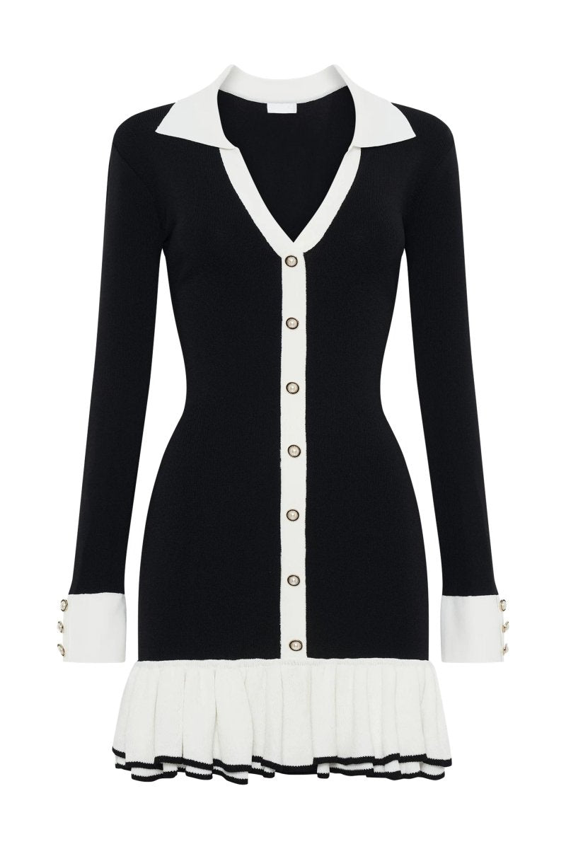 Alexia Kontrast Volanlı Fiyonklu Mini Örgü Elbise Niebbla