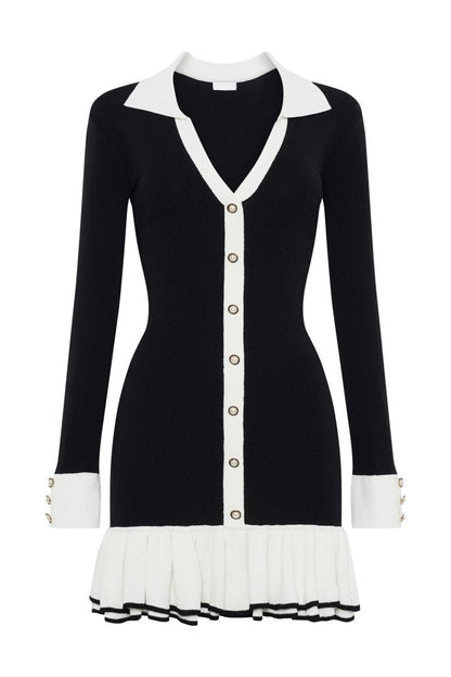 Alexia Kontrast Volanlı Fiyonklu Mini Örgü Elbise Niebbla