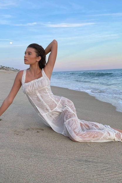 Anastasia Beyaz Uzun Elbise Niebbla