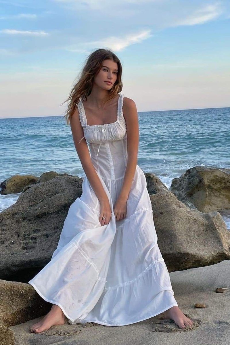 Anastasia Beyaz Uzun Elbise Niebbla