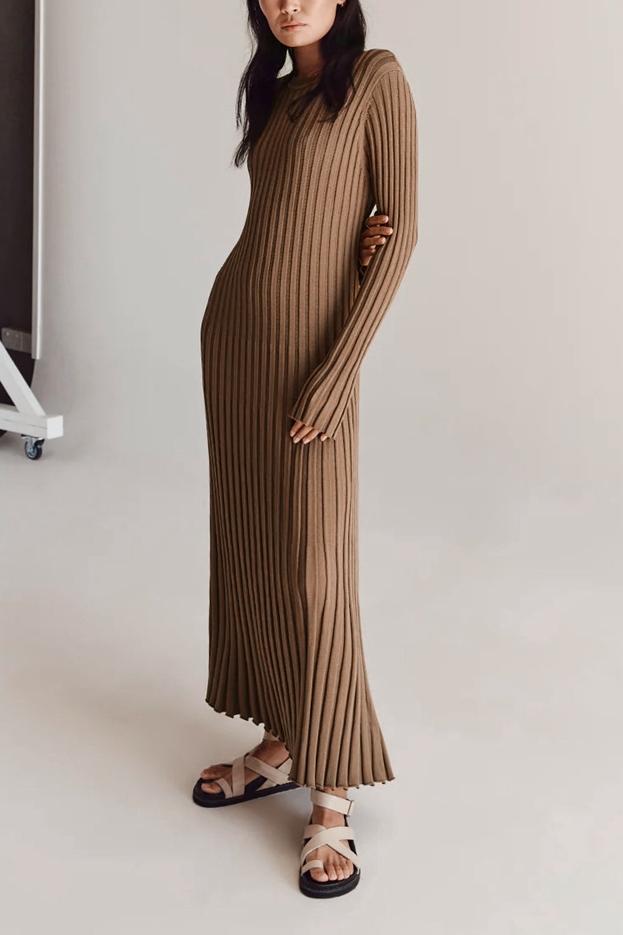 Antonia Rib Flare Maxi Örgü Elbise Siaora