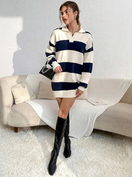 Lina Çizgili Oversize Triko Tunik Siaora