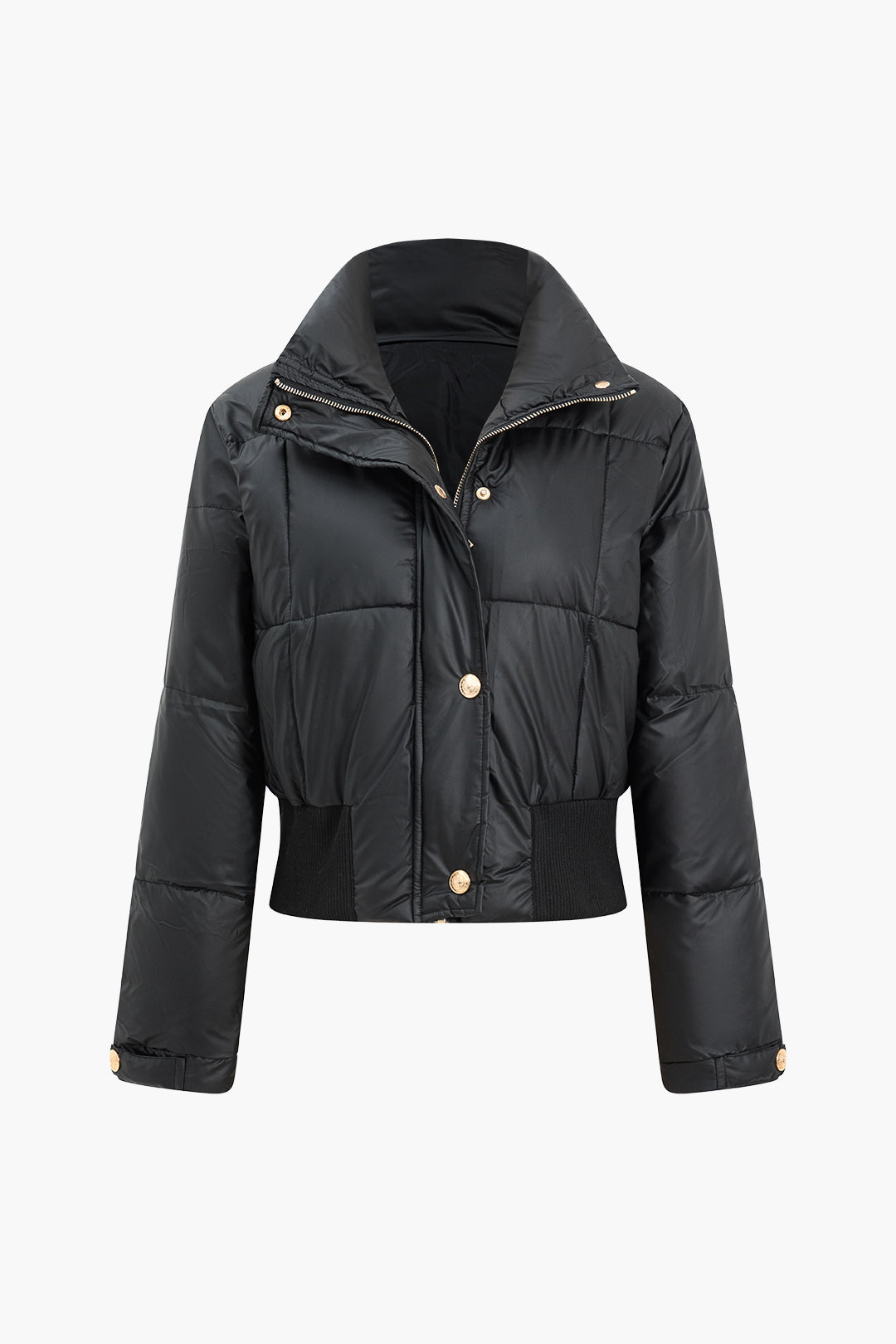 Button Padded Stand Collar Long Sleeve Mont Siaora