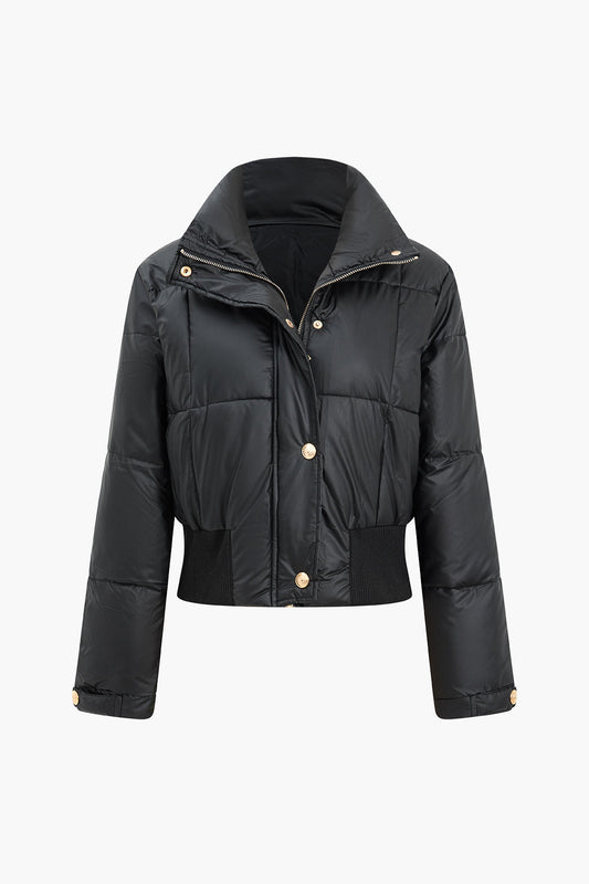 Button Padded Stand Collar Long Sleeve Mont Siaora