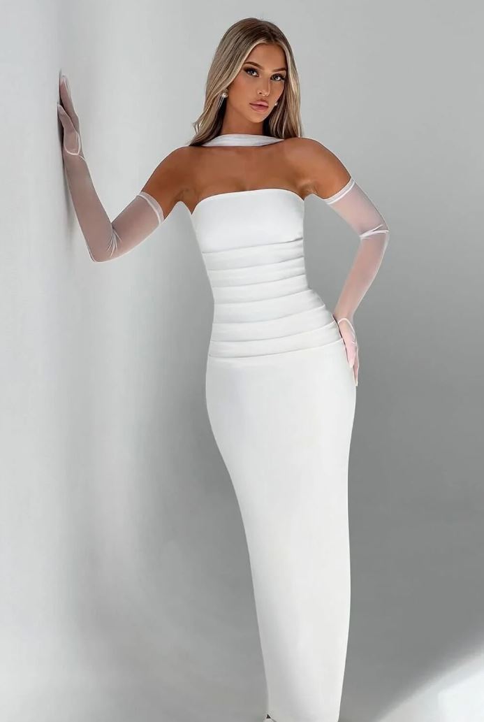 Eldivenli Straplez Şık Elbise THESVELTECHIC