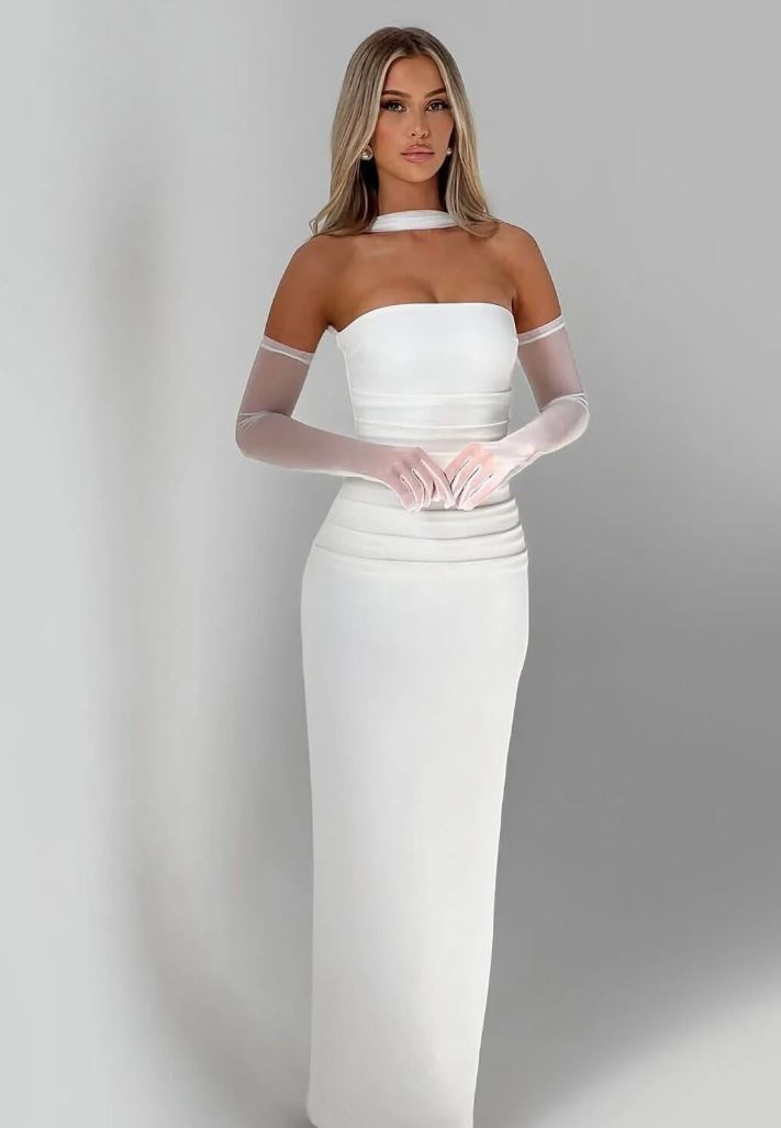 Eldivenli Straplez Şık Elbise THESVELTECHIC