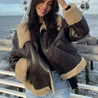Kürklü Aviator Deri Ceket Siaora