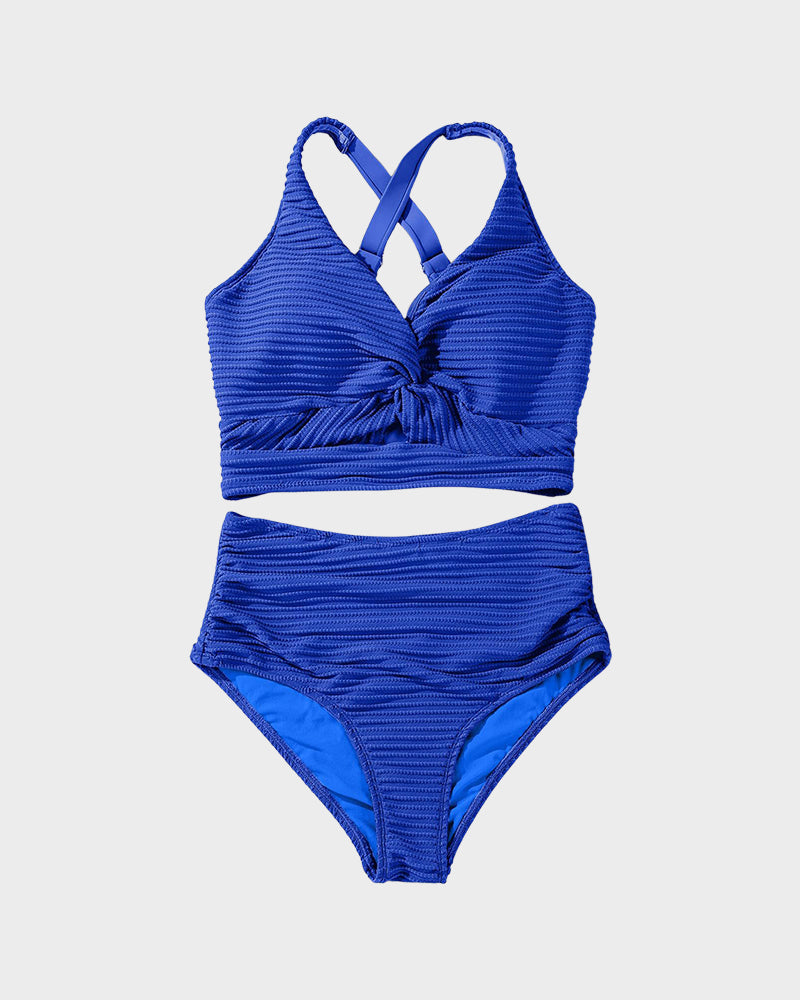 Dokulu Düğümlü Ön Yüksek Belli Bikini Takımı Niebbla