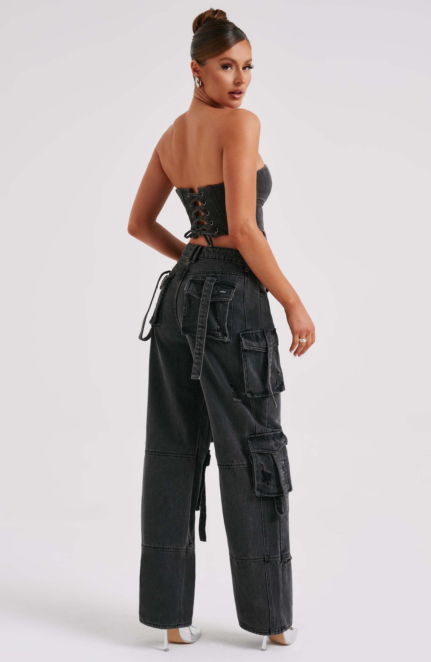 Siyah Cargo Jean Pantolon Niebbla