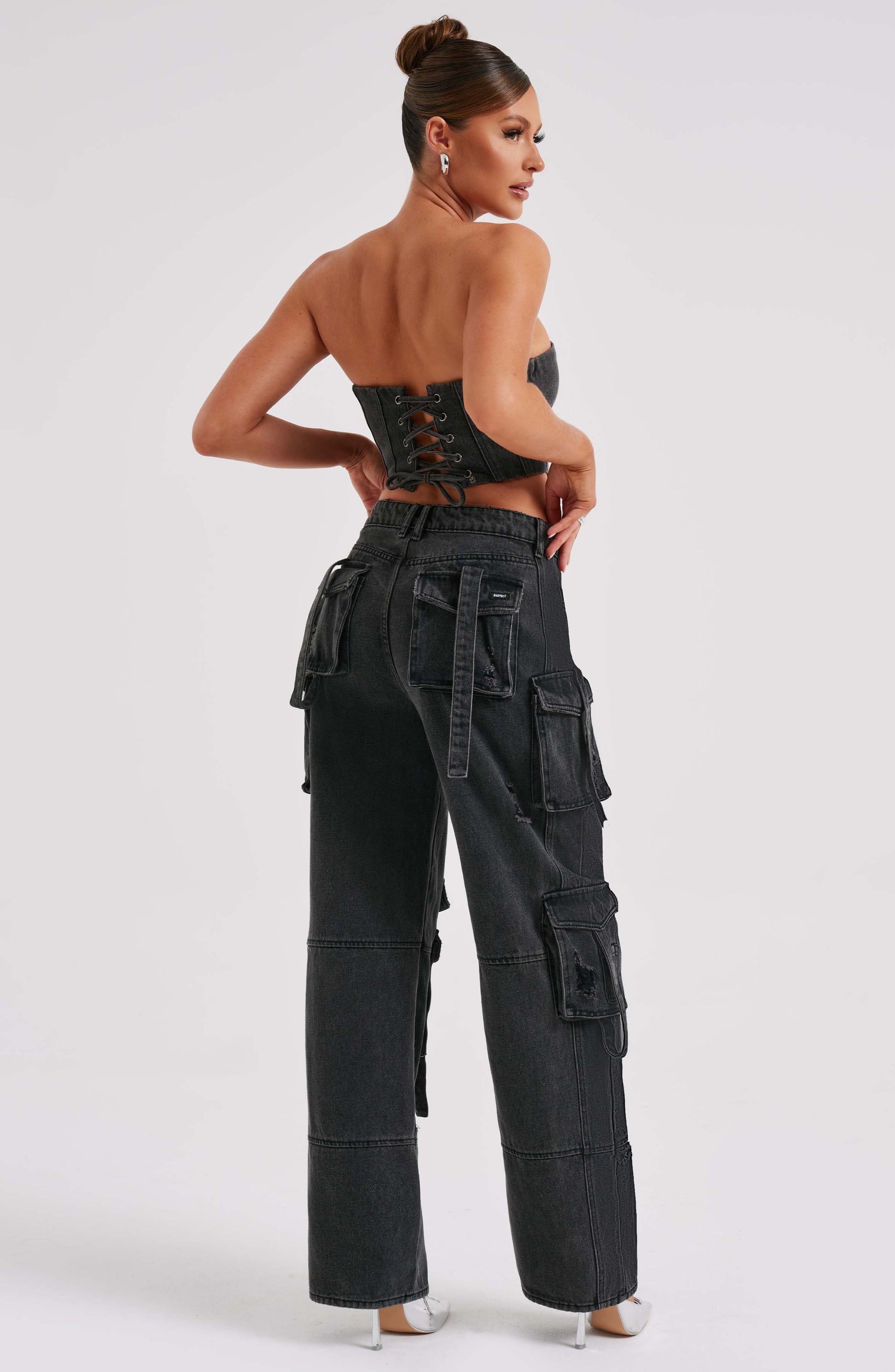 Siyah Cargo Jean Pantolon Niebbla